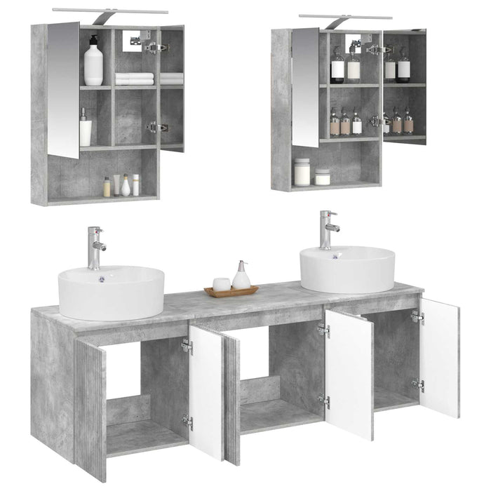 Set dulap baie 5 pcs Gri Beton Lemn prelucrat WALTI