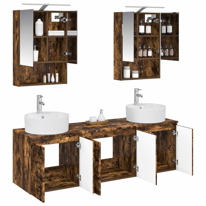 Set dulap baie 5 pcs Stejar fumuriu Lemn prelucrat WALTI