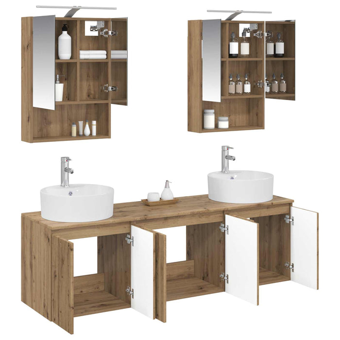 Set dulap baie 5 pcs Stejar Artizanal Lemn prelucrat WALTI