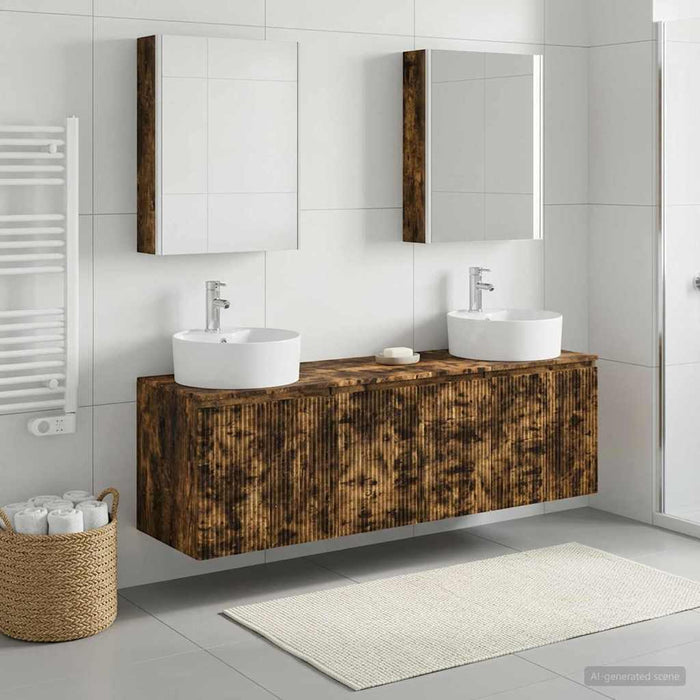 Set dulap baie 5 pcs Stejar fumuriu Lemn prelucrat WALTI