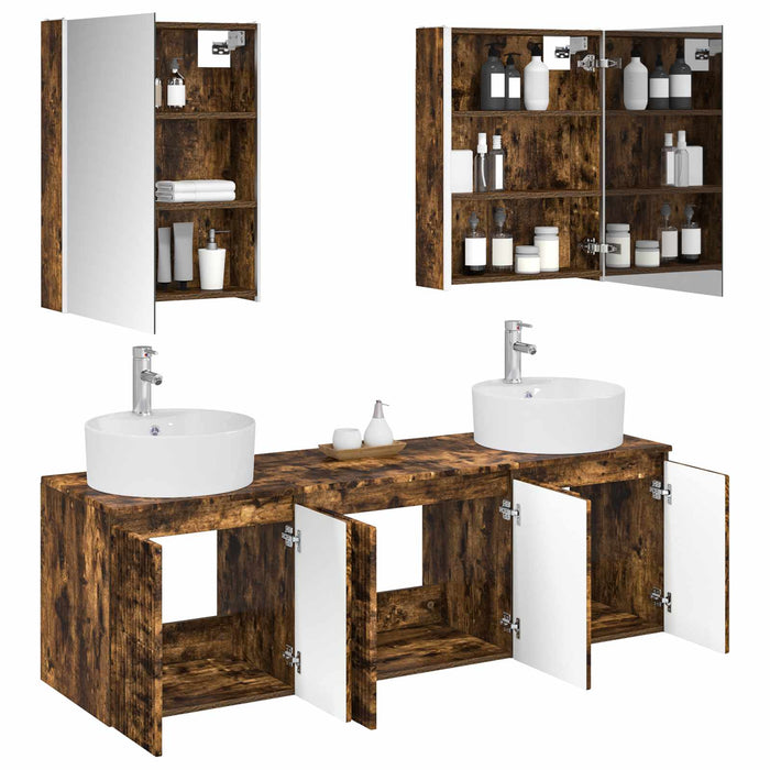 Set dulap baie 5 pcs Stejar fumuriu Lemn prelucrat WALTI