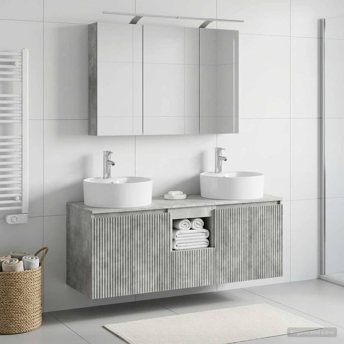 Set dulap baie 4 pcs Gri Beton Lemn prelucrat WALTI