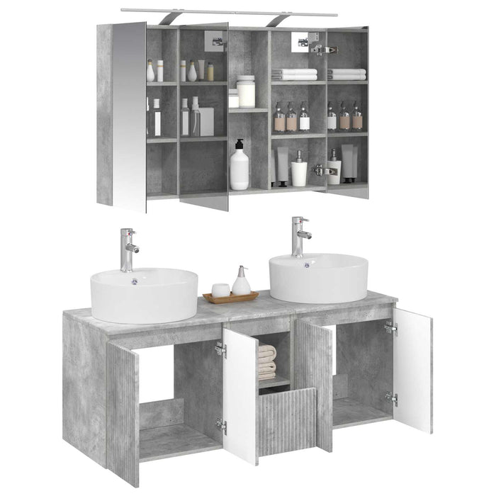 Set dulap baie 4 pcs Gri Beton Lemn prelucrat WALTI
