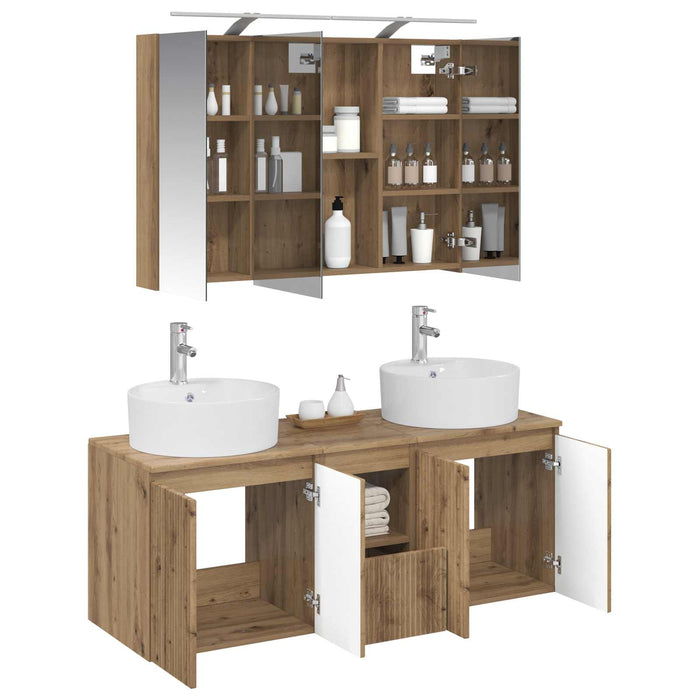 Set dulap baie 4 pcs Stejar Artizanal Lemn prelucrat WALTI