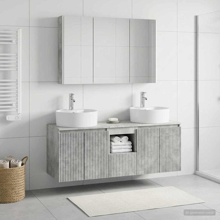 Set dulap baie 4 pcs Gri Beton Lemn prelucrat WALTI