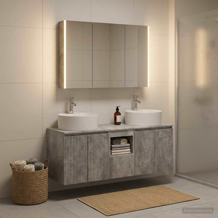 Set dulap baie 4 buc. Gri Beton Lemn prelucrat - WALTI WALTI