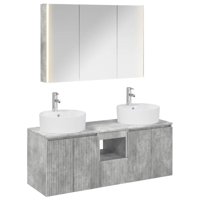 Set dulap baie 4 pcs Gri Beton Lemn prelucrat WALTI