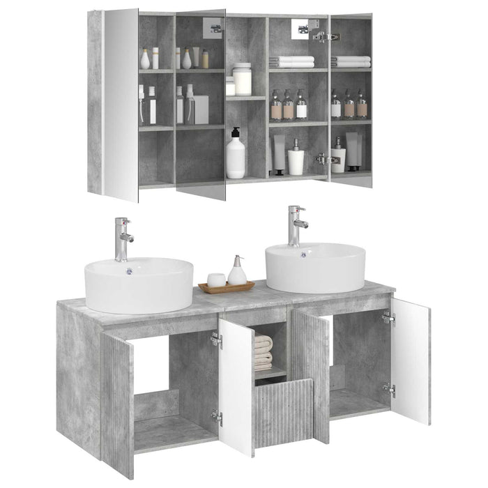 Set dulap baie 4 pcs Gri Beton Lemn prelucrat WALTI