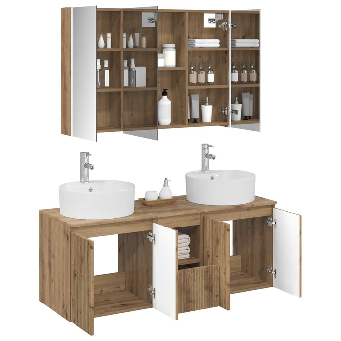 Set dulap baie 4 pcs Stejar Artizanal Lemn prelucrat WALTI