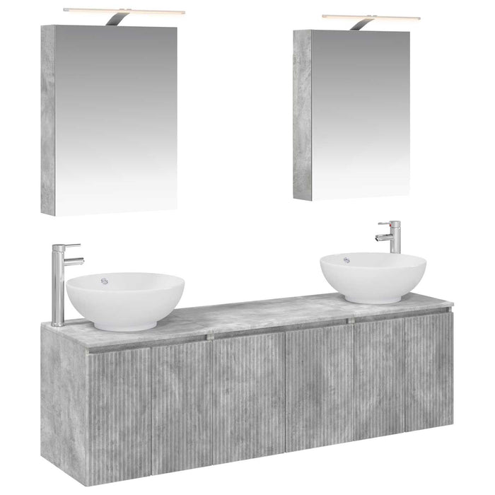 Set dulap baie 5 pcs Gri Beton Lemn prelucrat WALTI