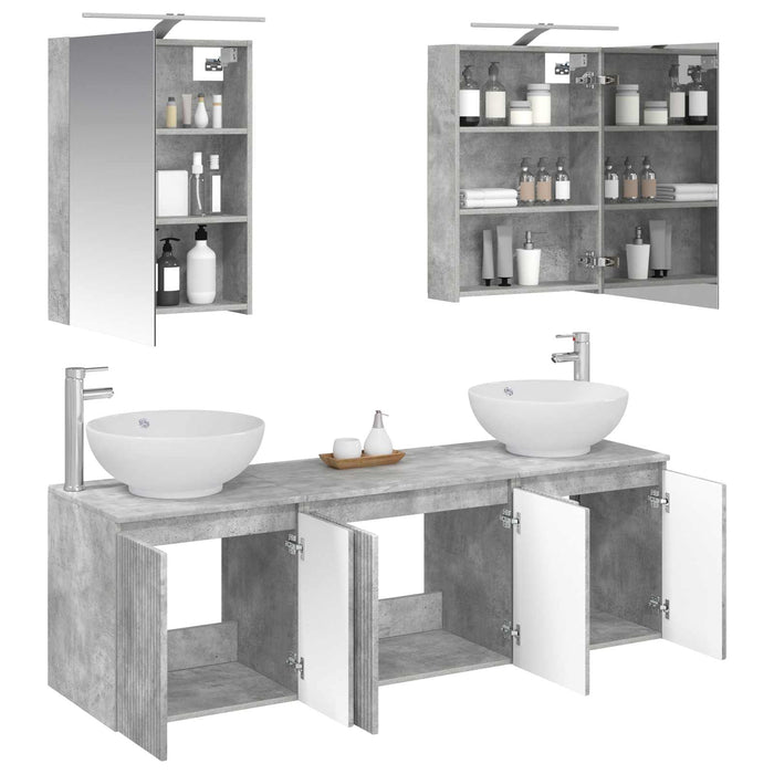 Set dulap baie 5 pcs Gri Beton Lemn prelucrat WALTI
