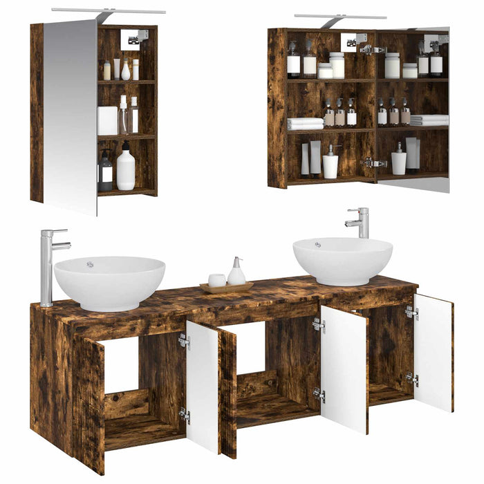 Set dulap baie 5 pcs Stejar fumuriu Lemn prelucrat WALTI