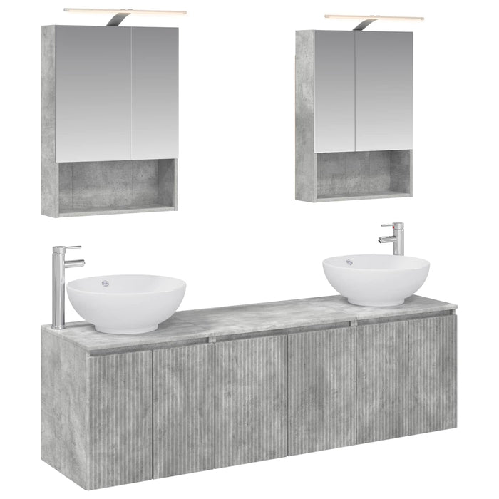 Set dulap baie 5 pcs Gri Beton Lemn prelucrat WALTI