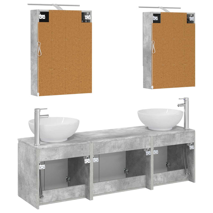 Set dulap baie 5 pcs Gri Beton Lemn prelucrat WALTI