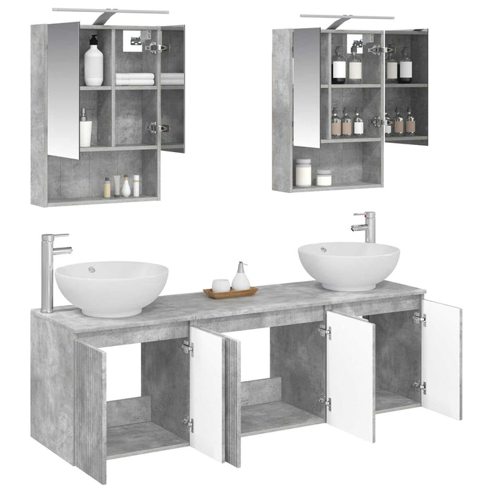 Set dulap baie 5 pcs Gri Beton Lemn prelucrat WALTI
