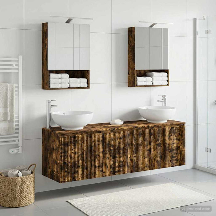 Set dulap baie 5 pcs Stejar fumuriu Lemn prelucrat WALTI