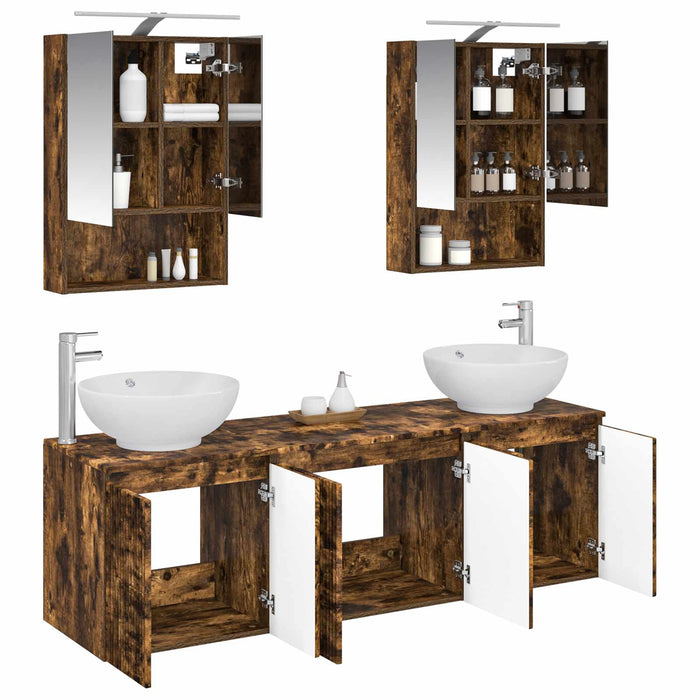 Set dulap baie 5 pcs Stejar fumuriu Lemn prelucrat WALTI