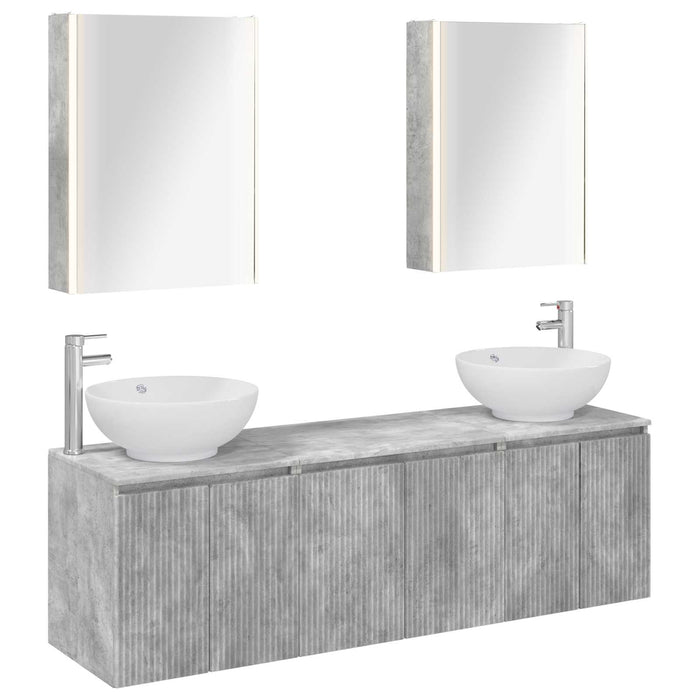 Set dulap baie 5 pcs Gri Beton Lemn prelucrat WALTI