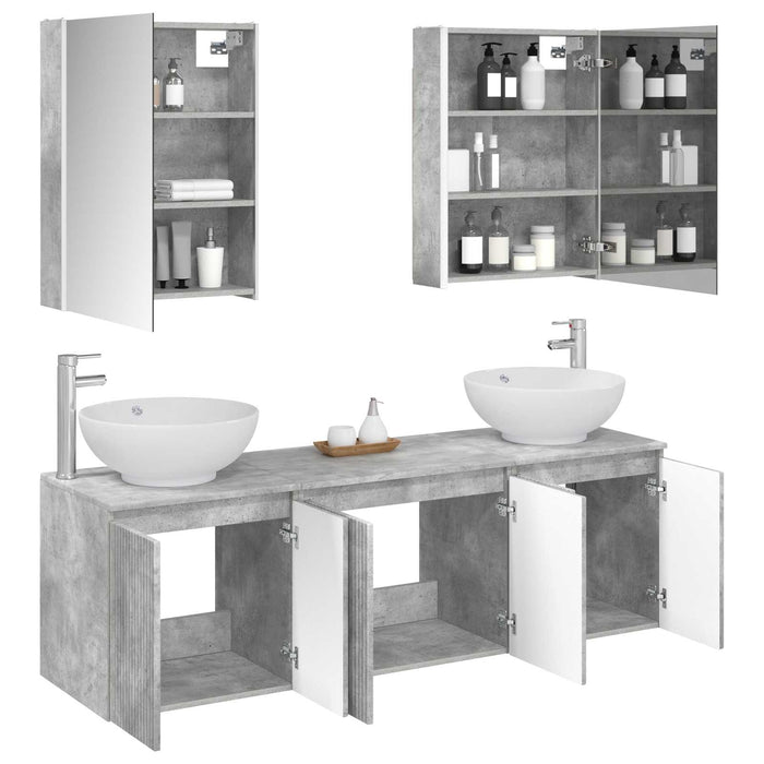 Set dulap baie 5 pcs Gri Beton Lemn prelucrat WALTI