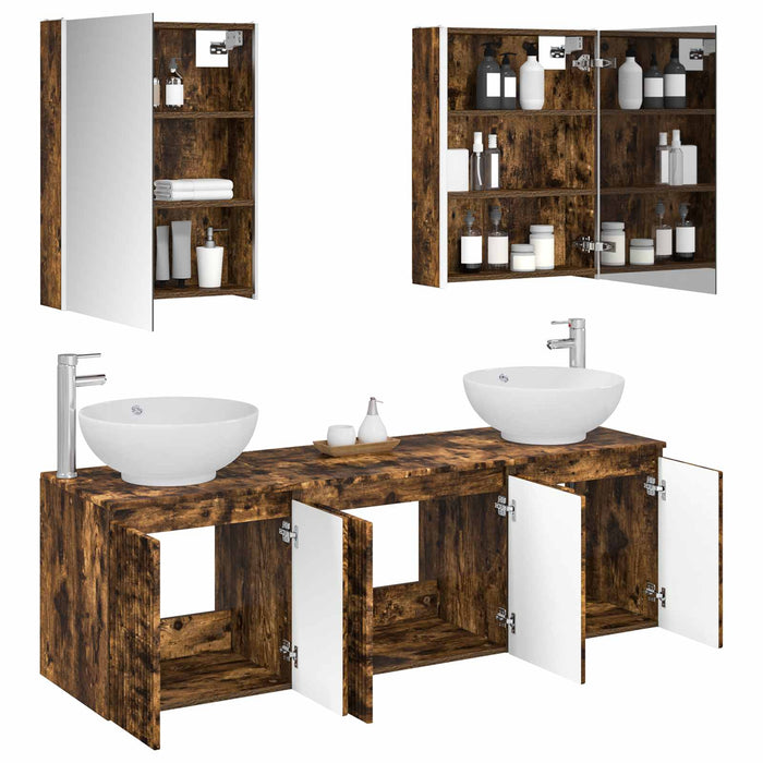 Set dulap baie 5 pcs Stejar fumuriu Lemn prelucrat WALTI