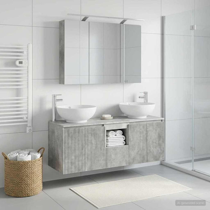 Set dulap baie 4 pcs Gri Beton Lemn prelucrat WALTI