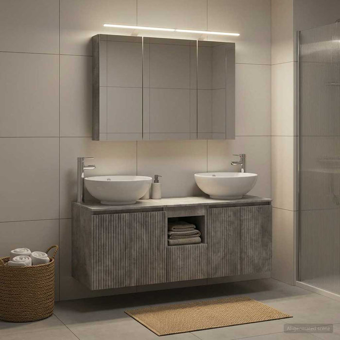 Set dulap baie 4 buc. Gri Beton Lemn prelucrat WALTI