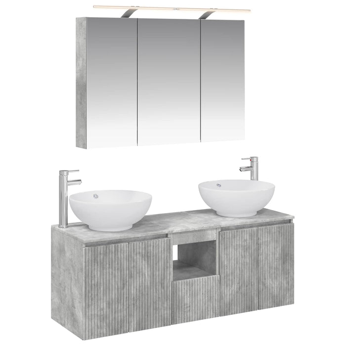 Set dulap baie 4 pcs Gri Beton Lemn prelucrat WALTI