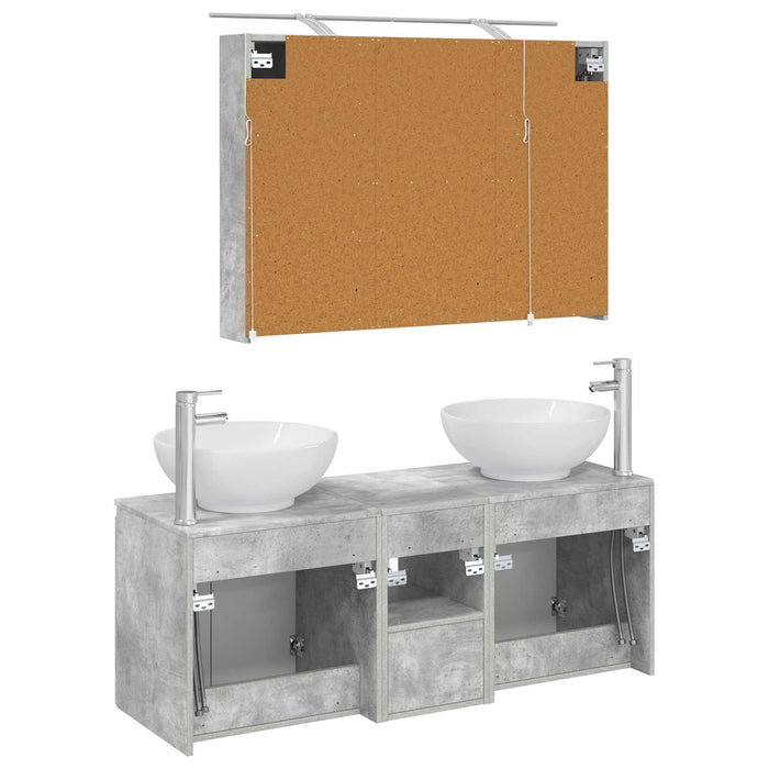 Set dulap baie 4 pcs Gri Beton Lemn prelucrat WALTI
