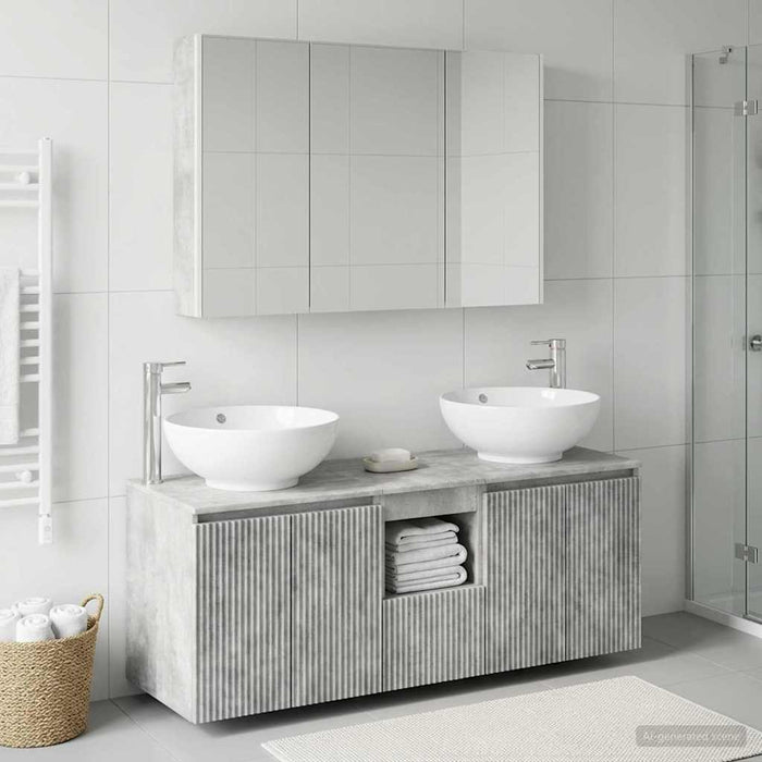 Set dulap baie 4 pcs Gri Beton Lemn prelucrat WALTI