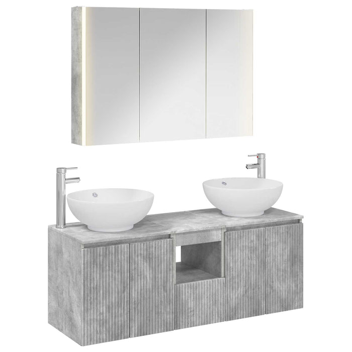 Set dulap baie 4 pcs Gri Beton Lemn prelucrat WALTI