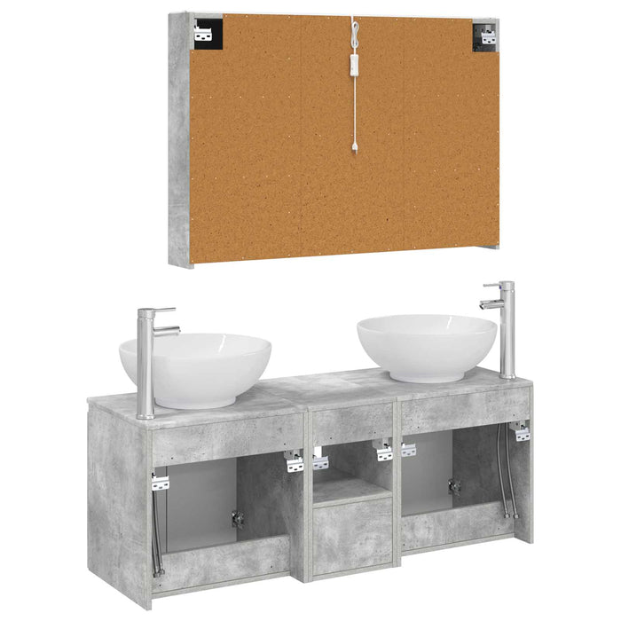 Set dulap baie 4 pcs Gri Beton Lemn prelucrat WALTI