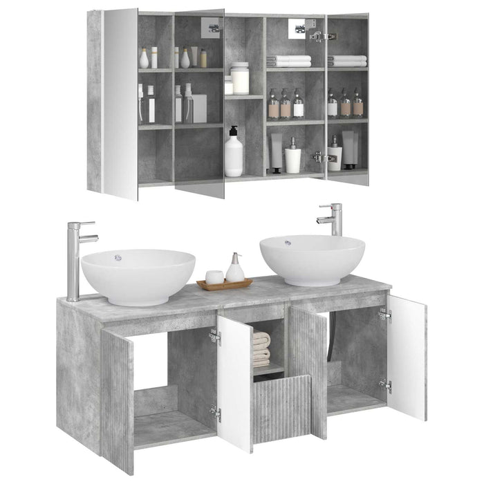 Set dulap baie 4 pcs Gri Beton Lemn prelucrat WALTI