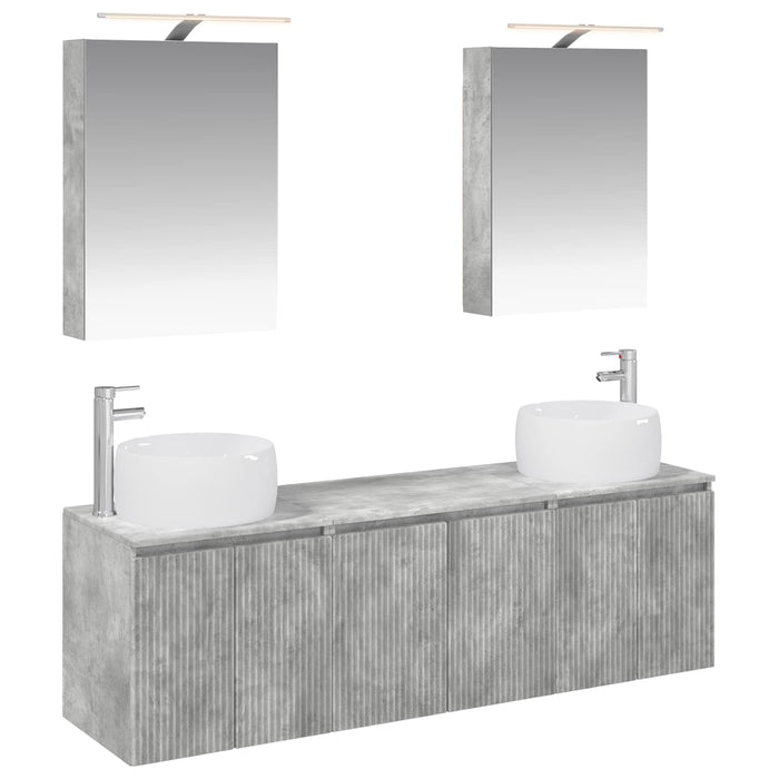 Set dulap baie 5 pcs Gri Beton Lemn prelucrat WALTI