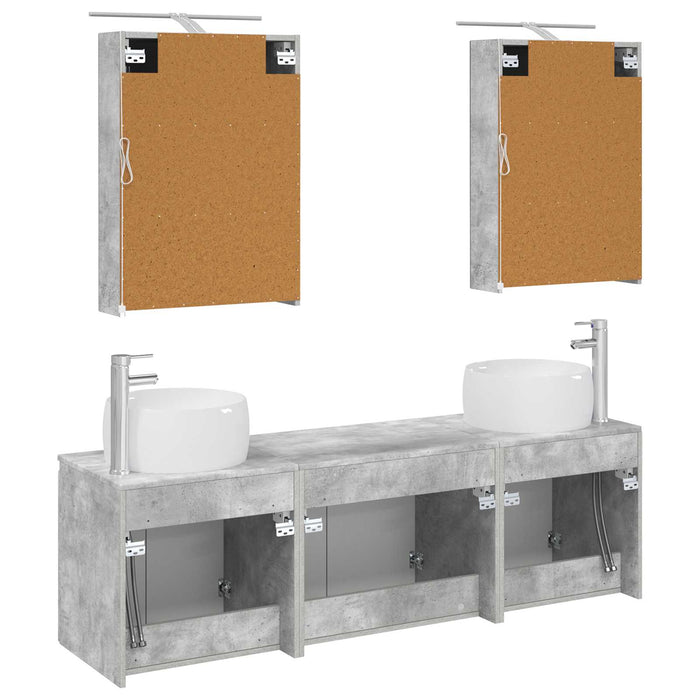 Set dulap baie 5 pcs Gri Beton Lemn prelucrat WALTI