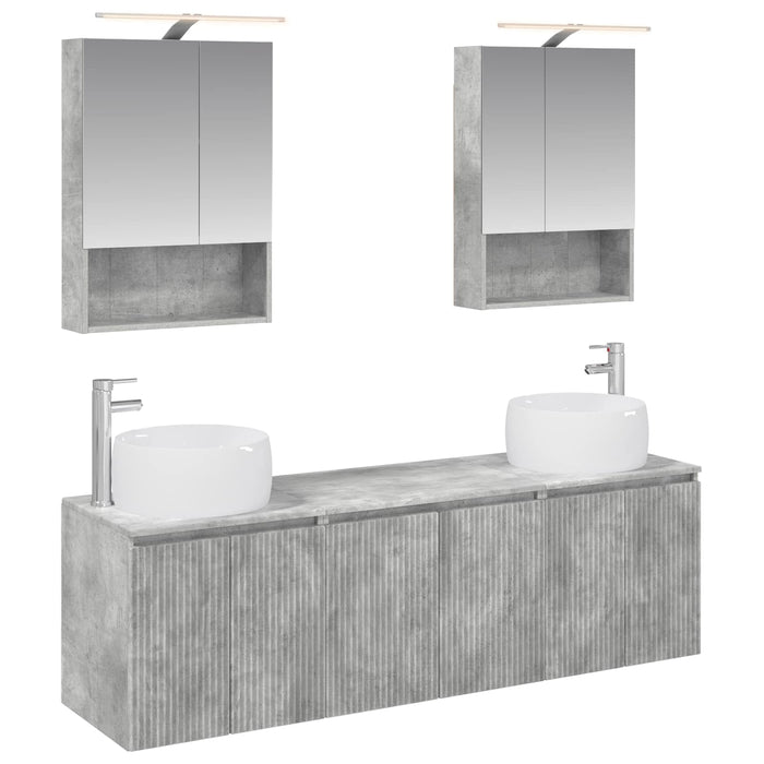 Set dulap baie 5 pcs Gri Beton Lemn prelucrat WALTI