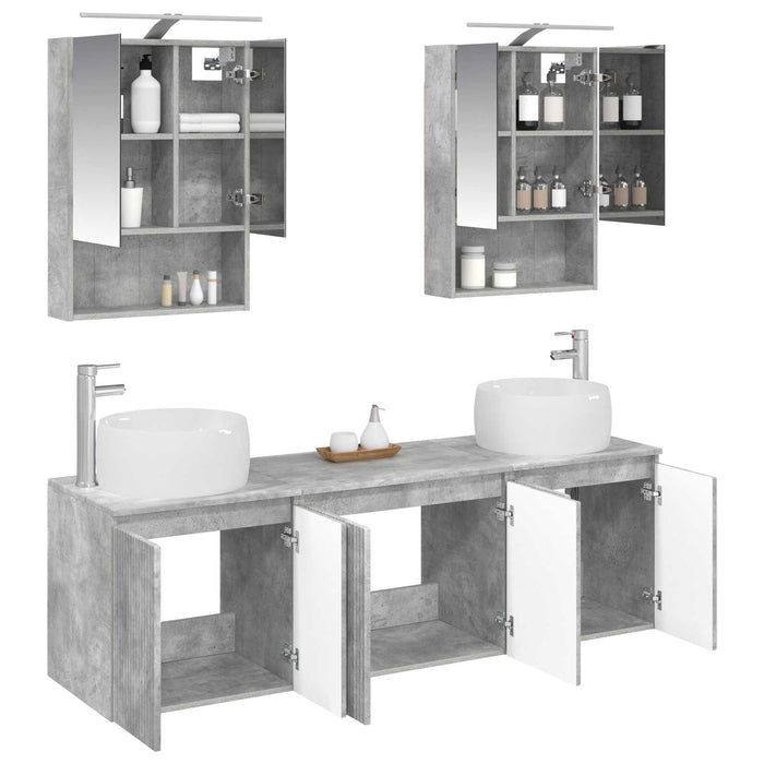 Set dulap baie 5 pcs Gri Beton Lemn prelucrat WALTI