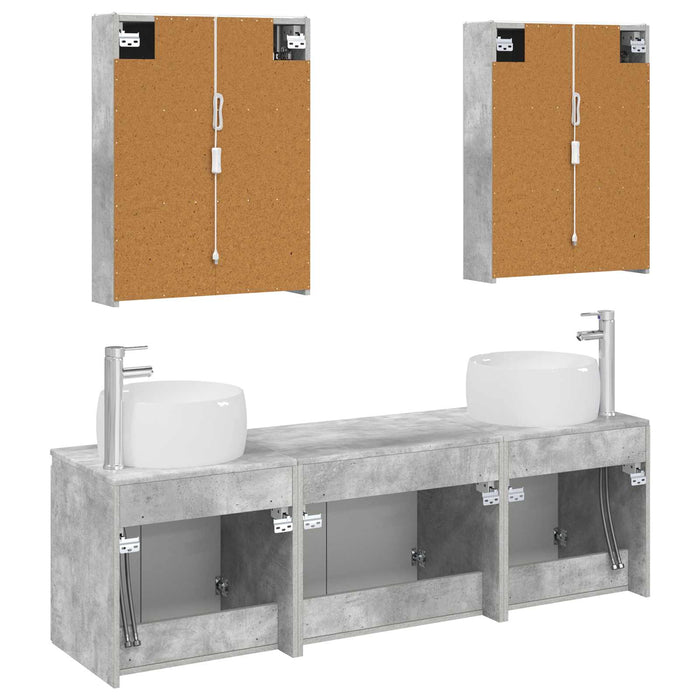 Set dulap baie 5 pcs Gri Beton Lemn prelucrat WALTI
