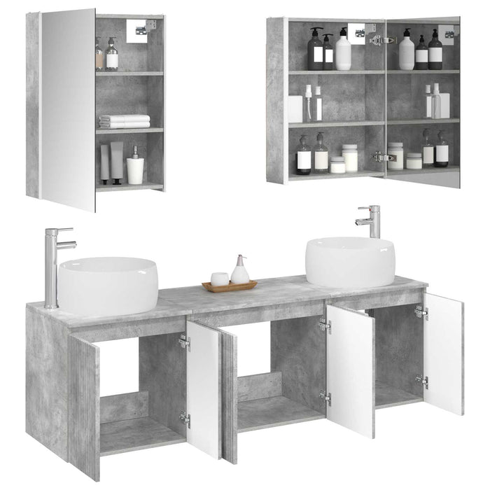 Set dulap baie 5 pcs Gri Beton Lemn prelucrat WALTI