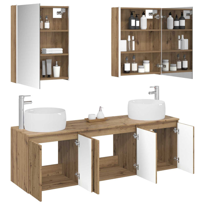 Set dulap baie 5 pcs Stejar Artizanal Lemn prelucrat WALTI