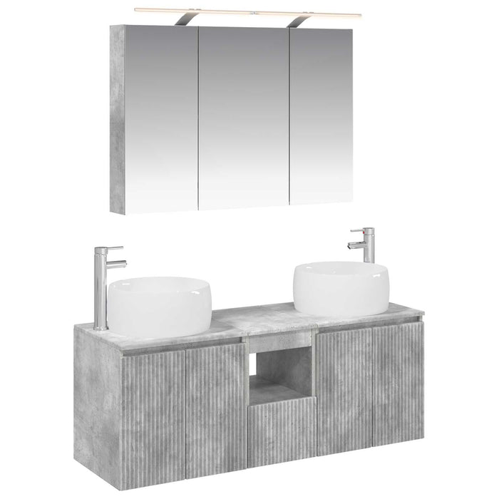 Set dulap baie 4 pcs Gri Beton Lemn prelucrat WALTI