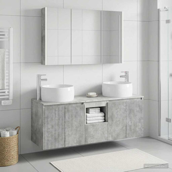 Set dulap baie 4 buc. Gri Beton Lemn prelucrat WALTI