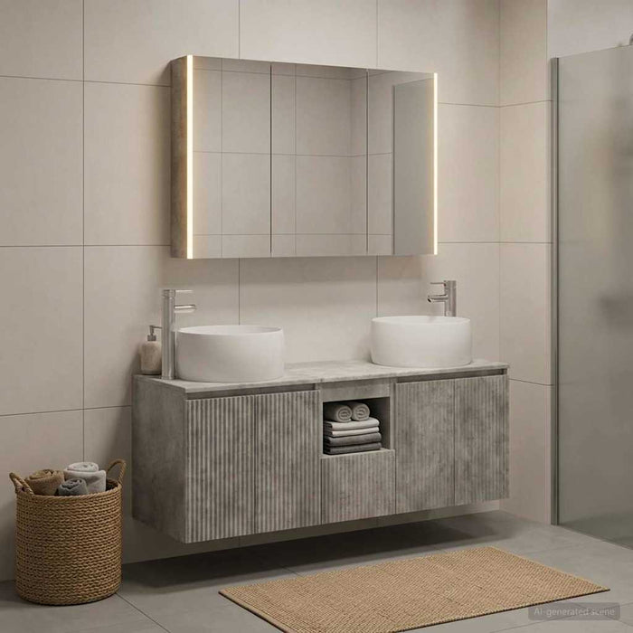 Set dulap baie 4 buc. Gri Beton Lemn prelucrat WALTI