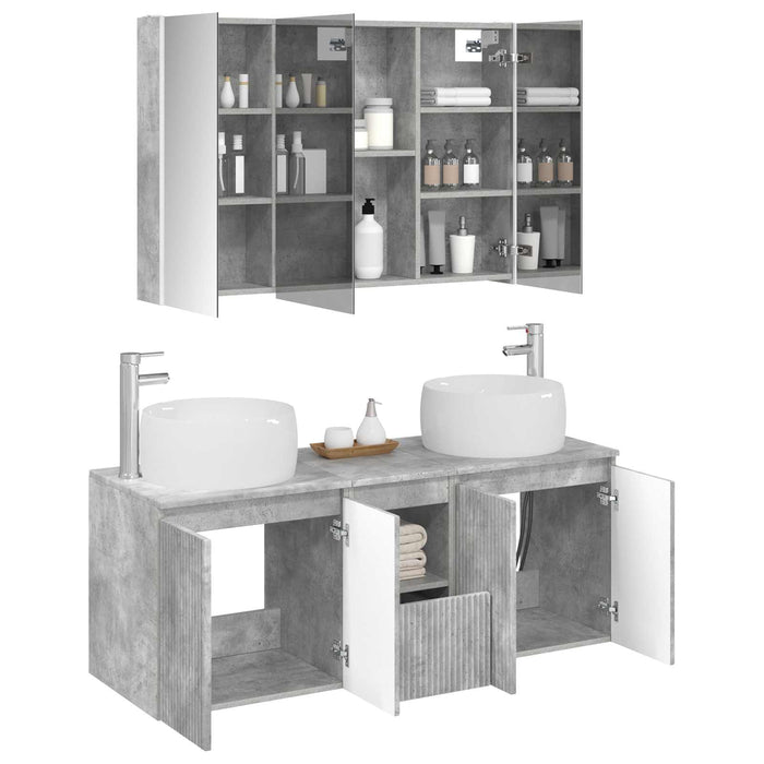 Set dulap baie 4 pcs Gri Beton Lemn prelucrat WALTI