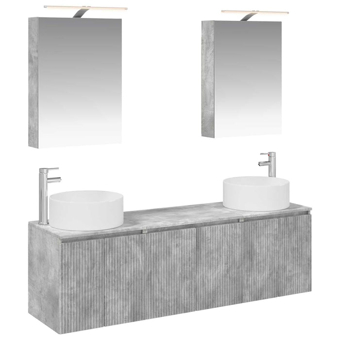 Set dulap baie 5 pcs Gri Beton Lemn prelucrat WALTI