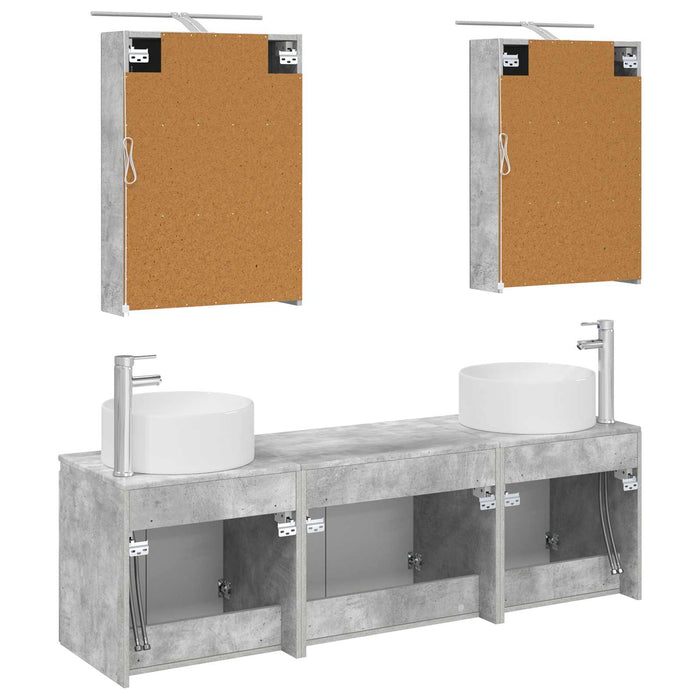 Set dulap baie 5 pcs Gri Beton Lemn prelucrat WALTI
