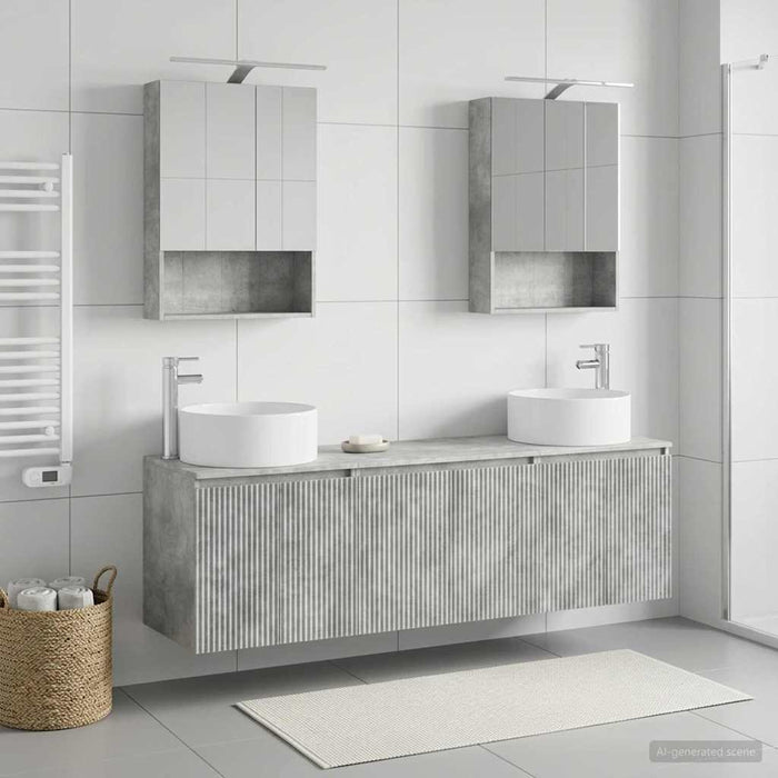 Set dulap baie 5 pcs Gri Beton Lemn prelucrat WALTI