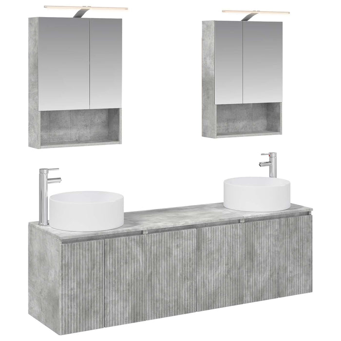 Set dulap baie 5 pcs Gri Beton Lemn prelucrat WALTI