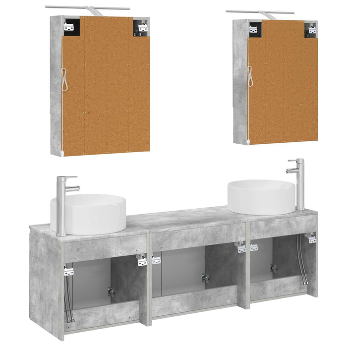 Set dulap baie 5 pcs Gri Beton Lemn prelucrat WALTI