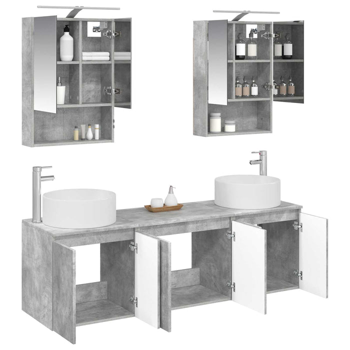 Set dulap baie 5 pcs Gri Beton Lemn prelucrat WALTI
