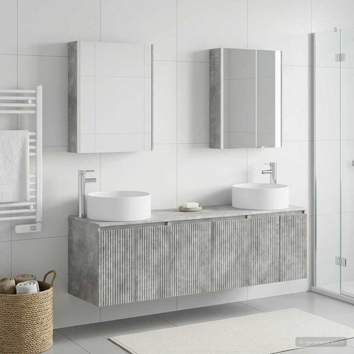 Set dulap baie 5 pcs Gri Beton Lemn prelucrat WALTI